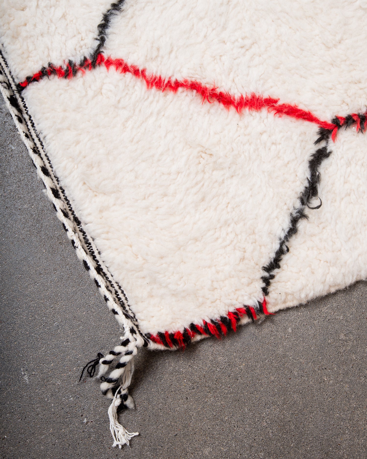 Modern, designer, handcrafted Berber rug from Morocco. Beniourain carpet with beautiful colours and patterns and fluffy wool texture.